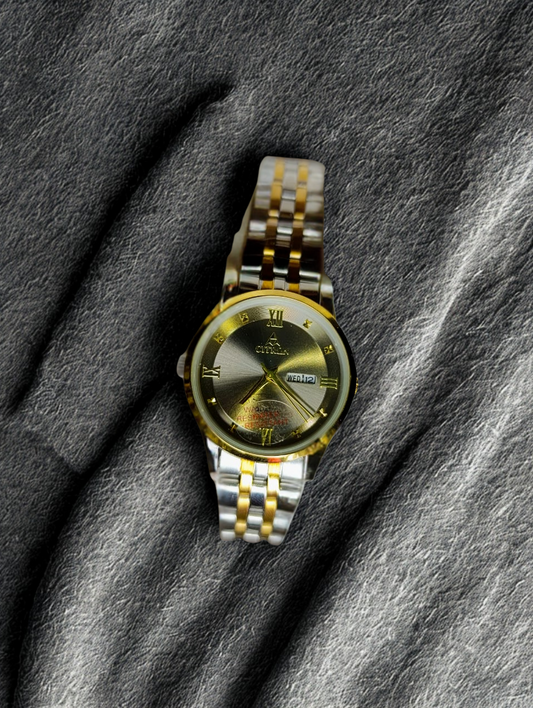 Men Golden Silver Mixed Strap watch